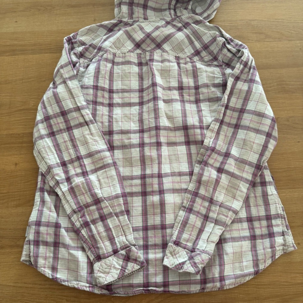 Columbia Womens Large Purple Plaid Cotton Button Down Hooded Shirt Jacket L - Picture 6 of 7